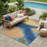 5' X 8' Navy Blue And Denim Blue Abstract Washable Indoor Outdoor Area Rug
