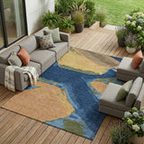 8' X 10' Navy Blue And Denim Blue Abstract Washable Indoor Outdoor Area Rug