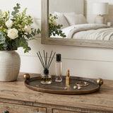 16" Antiqued Gold Aluminum Handmade Oval Vanity Tray With Handles