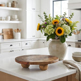 14" Brown Reclaimed Wood Hand Finished Round Riser Tray