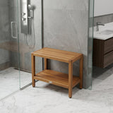 18" X 24" Brown Teak Rectangular Shower Bench With Shelf
