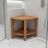 18" X 16" Brown Teak Corner Shower Bench With Shelf