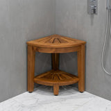 18" X 13" Brown Teak Corner Shower Bench With Shelf