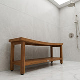 18" X 48" Brown Teak Rectangular Shower Bench With Shelf