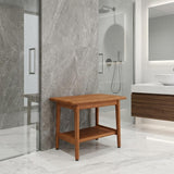 18" X 24" Brown Teak Rectangular Shower Bench With Shelf