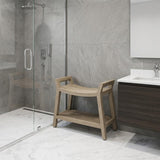 18" X 24" Brown Teak Rectangular Shower Bench With Shelf
