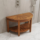 18" X 32" Brown Teak Rectangular Shower Bench With Shelf