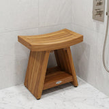 18" X 18" Brown Teak Rectangular Shower Bench With Shelf