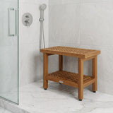 18" X 24" Brown Teak Rectangular Shower Bench With Shelf