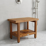 18" X 24" Brown Teak Rectangular Shower Bench With Shelf