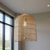 Gold Four Light Rattan Dimmable Chandelier With Gold Shades