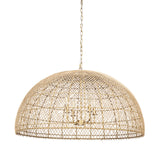 Gold Four Light Rattan Dimmable Chandelier With Gold Shades