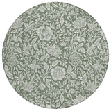 8' Green And Ivory Round Floral Washable Indoor Outdoor Area Rug