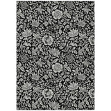 3' X 5' Black And Ivory Floral Washable Indoor Outdoor Area Rug