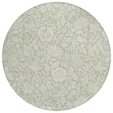 8' Green And Ivory Round Floral Washable Indoor Outdoor Area Rug