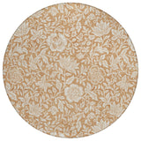 8' Copper And Ivory Round Floral Washable Indoor Outdoor Area Rug