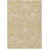 3' X 5' Gold And Ivory Floral Washable Indoor Outdoor Area Rug