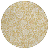 8' Gold And Ivory Round Floral Washable Indoor Outdoor Area Rug