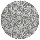 8' Gray And Ivory Round Floral Washable Indoor Outdoor Area Rug