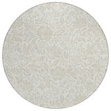 8' Ivory And Beige Round Floral Washable Indoor Outdoor Area Rug