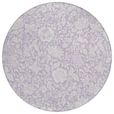8' Lavender And Ivory Round Floral Washable Indoor Outdoor Area Rug