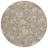8' Brown And Ivory Round Floral Washable Indoor Outdoor Area Rug