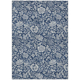 3' X 5' Navy Blue And Ivory Floral Washable Indoor Outdoor Area Rug