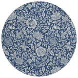 8' Navy Blue And Ivory Round Floral Washable Indoor Outdoor Area Rug