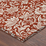 8' Red And Ivory Round Floral Washable Indoor Outdoor Area Rug