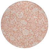 8' Salmon And Ivory Round Floral Washable Indoor Outdoor Area Rug