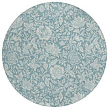 8' Teal Blue And Ivory Round Floral Washable Indoor Outdoor Area Rug