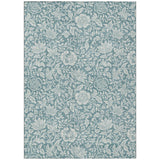 8' X 10' Teal Blue And Ivory Floral Washable Indoor Outdoor Area Rug