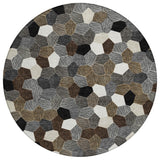 8' Black And Ivory Round Geometric Washable Indoor Outdoor Area Rug