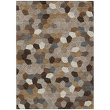 3' X 5' Brown And Beige Geometric Washable Indoor Outdoor Area Rug