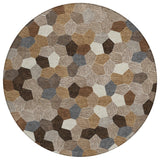 8' Brown And Beige Round Geometric Washable Indoor Outdoor Area Rug