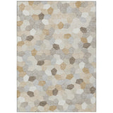 3' X 5' Ivory And Beige Geometric Washable Indoor Outdoor Area Rug