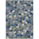 3' X 5' Navy Blue And Sky Blue Geometric Washable Indoor Outdoor Area Rug