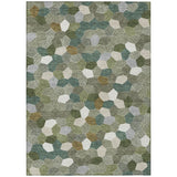 3' X 5' Olive Green And Green Geometric Washable Indoor Outdoor Area Rug