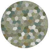 8' Olive Green And Green Round Geometric Washable Indoor Outdoor Area Rug
