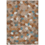 3' X 5' Orange And Ivory Geometric Washable Indoor Outdoor Area Rug