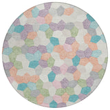 8' Pearl And Ivory Round Geometric Washable Indoor Outdoor Area Rug