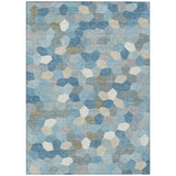 5' X 8' Teal Blue And Ivory Geometric Washable Indoor Outdoor Area Rug