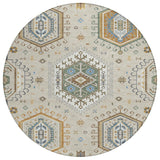 8' Beige And Ivory Round Tribal Washable Indoor Outdoor Area Rug