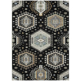 5' X 8' Black And Ivory Tribal Washable Indoor Outdoor Area Rug