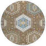 8' Brown And Beige Round Tribal Washable Indoor Outdoor Area Rug