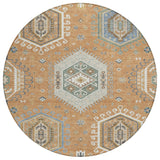 8' Copper And Beige Round Tribal Washable Indoor Outdoor Area Rug