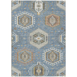 5' X 8' Denim Blue And Beige Tribal Washable Indoor Outdoor Area Rug