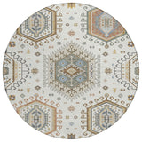 8' Ivory And Beige Round Tribal Washable Indoor Outdoor Area Rug