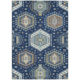 3' X 5' Navy Blue And Ivory Tribal Washable Indoor Outdoor Area Rug