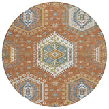 8' Orange And Ivory Round Tribal Washable Indoor Outdoor Area Rug